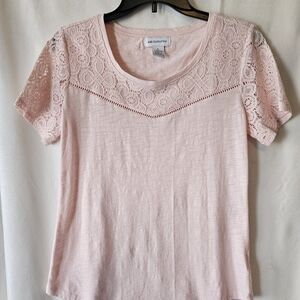 Liz Claiborne Pink Lace-Yoke Short Sleeve Top